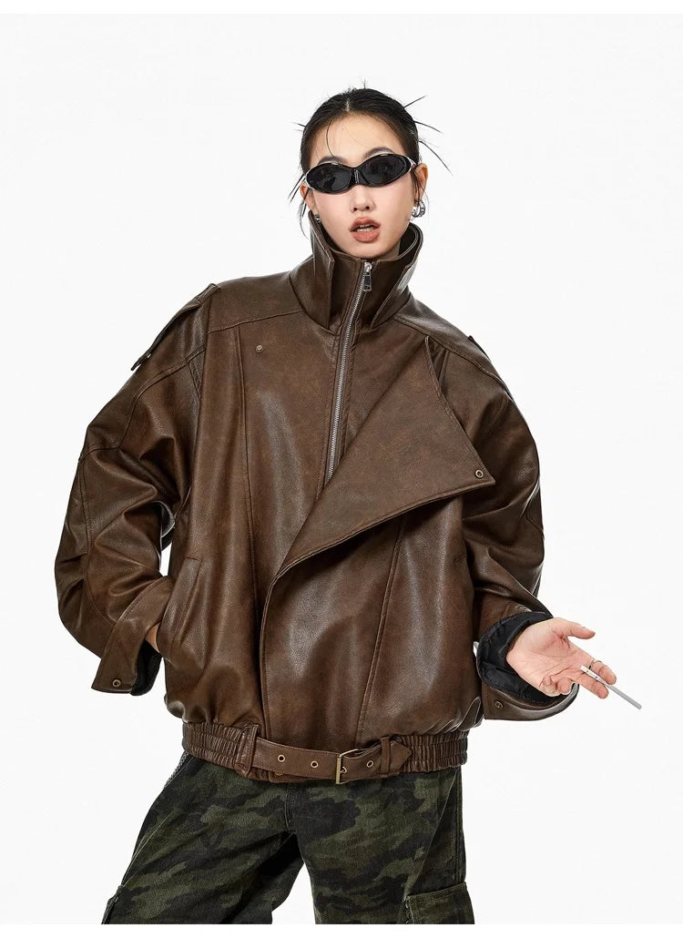 Oversized Faux Leather Biker Jacket