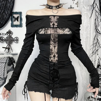 Dark Lace Patchwork Gothic Blouse