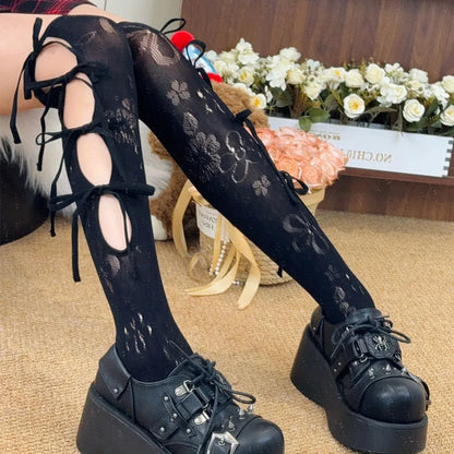 Gothic Strap Cotton Floral Sock
