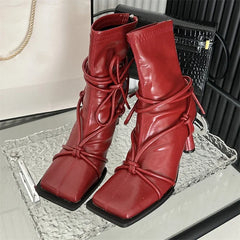 Cross-Strap Square Toe Punk Ankle Boot