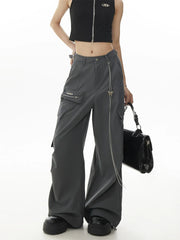 Grey Gothic Y2K Cargo Parachute Pant