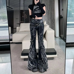 Punk Gothic Black Print Flare Pant