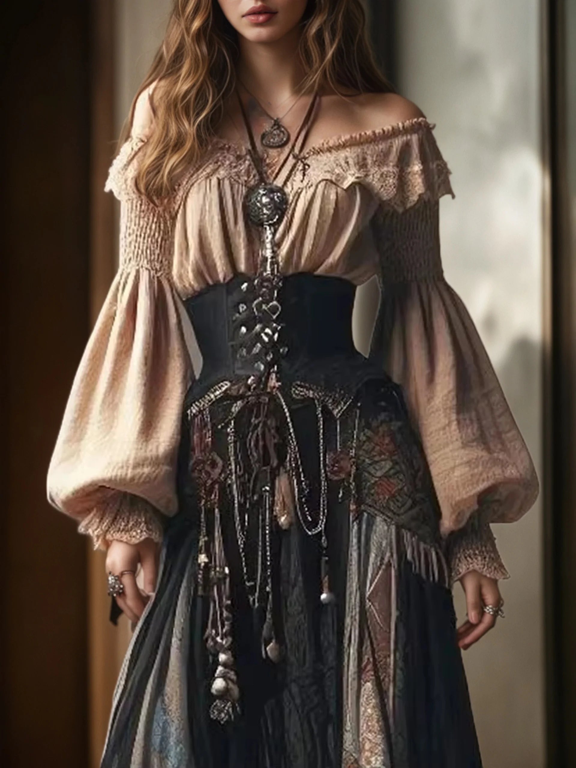 Off-Shoulder Lantern Sleeve Blouse Secondary image