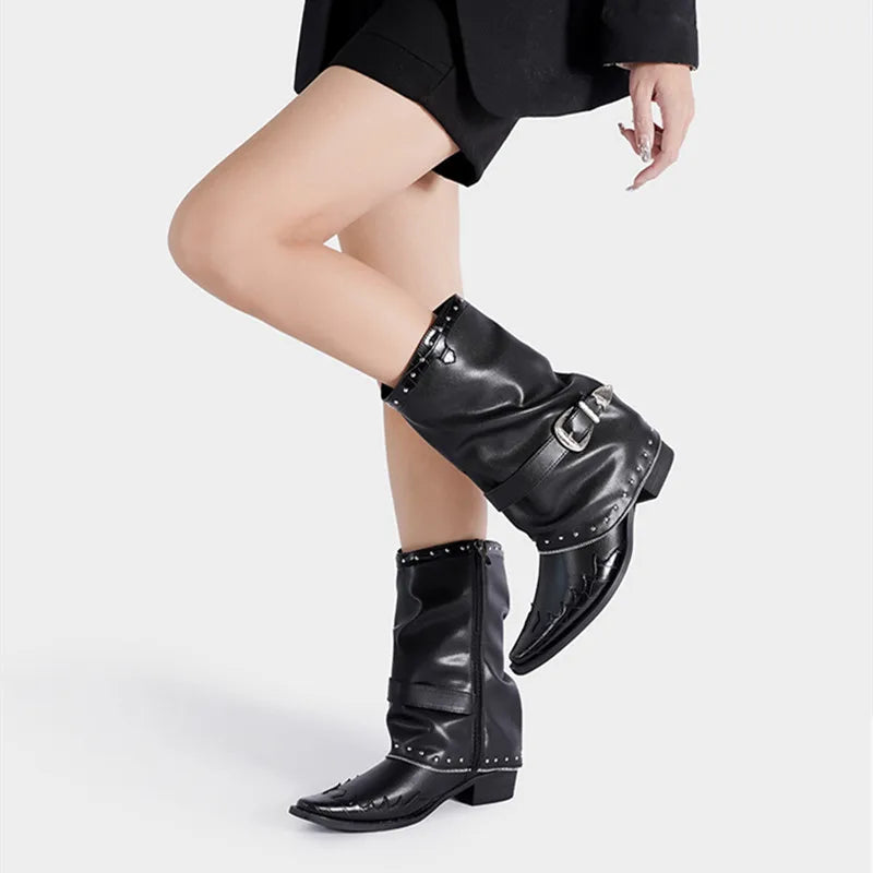 Vintage Rivets Gothic Patent Leather Ankle Boot Main image
