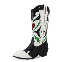 Love Heart Mid-Calf Chunky Heel Punk Western Boot