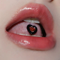 Love Peach Heart Pink Black Barbell Tongue Ring