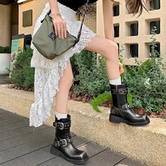 Metal Belt Buckle Gothic Motorcycle Platform Boot