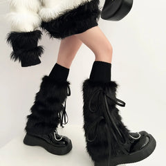 Gothic Bow Knot Faux Fur Leg Sock