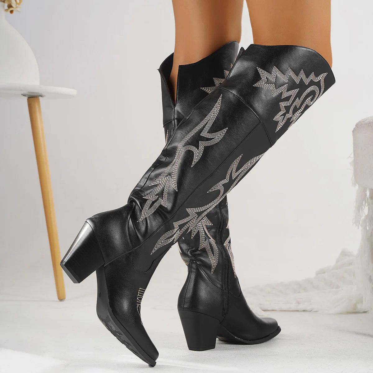 Western Knee High Side Zipper Gothic Boot