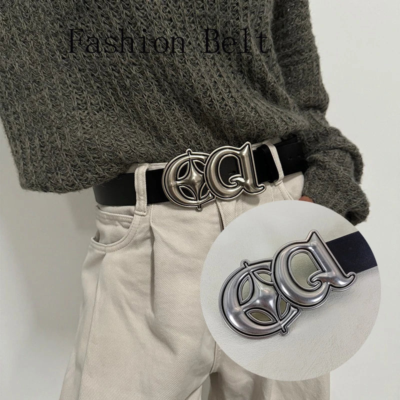 Genuine Gothic Leather Retro Buckle Belt
