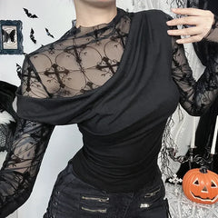 Dark Gothic Mesh Patchwork Blouse