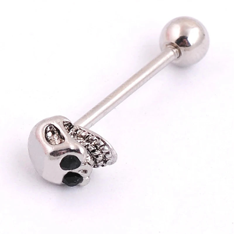 Skull Zircon Stainless Steel Barbell Tongue Ring