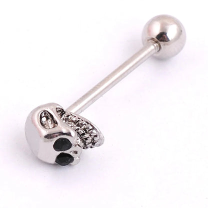 Skull Zircon Stainless Steel Barbell Tongue Ring