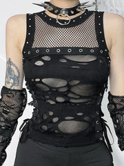 Sheer Mesh O-Neck Crop Corset