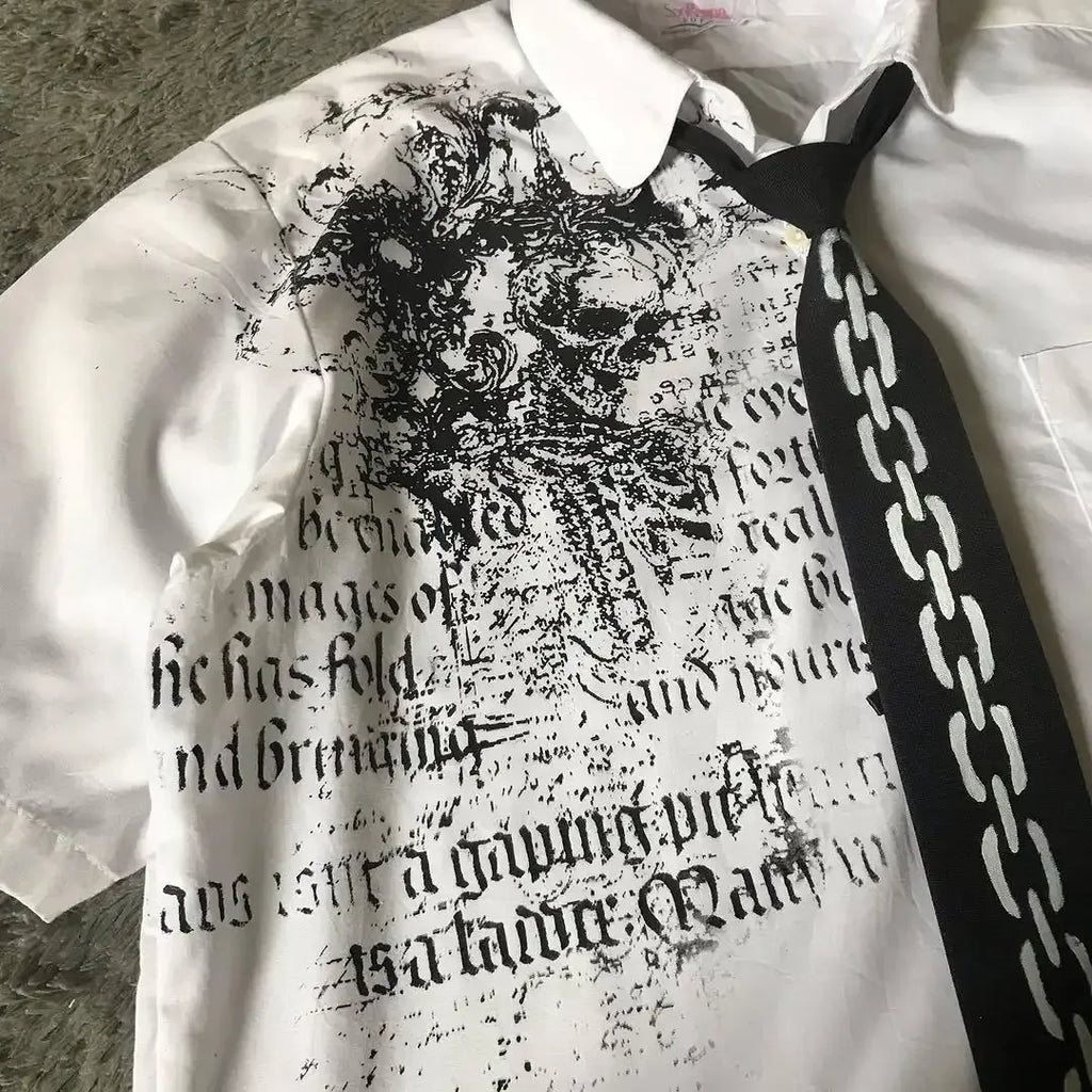 Gothic Letter Print Blouse