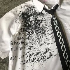 Gothic Letter Print Blouse