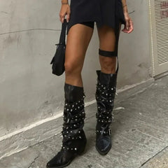 2024 Punk Rivet Knee High Chunky Gothic Boot