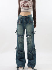 Blue Gothic Y2K Cargo Wide-Leg Pant