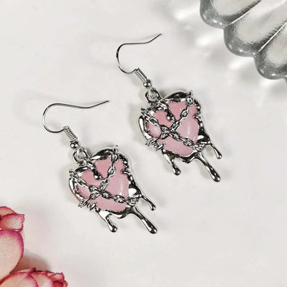 Gothic Red Crystal Lava Heart Pendant Earring