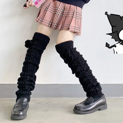 Gothic Knitted Wool Ball Knee Sock