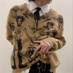 Dark Retro Y2K American Street Hooded Round Neck Loose Knit Sweater