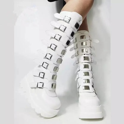 Thigh High Black Leather Gothic Platform Boot