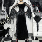 Embellished Gothic Velvet Midi Dress
