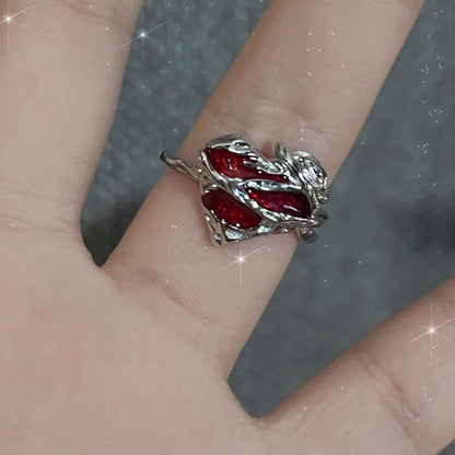 Gothic Red Crystal Spider Animal Star Ring