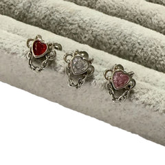 Zircon Love Heart Chain Stainless Steel Lip Stud