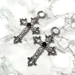 Gothic Silver Jewel Cross Wedding Statement Earring
