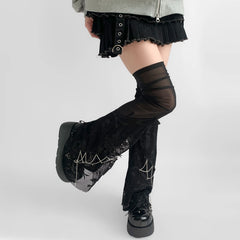 Gothic Skull Black Chain Lace Sock