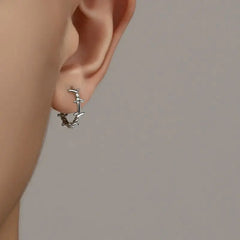 Silver Thorns Hoop Five-Pointed Star Earring