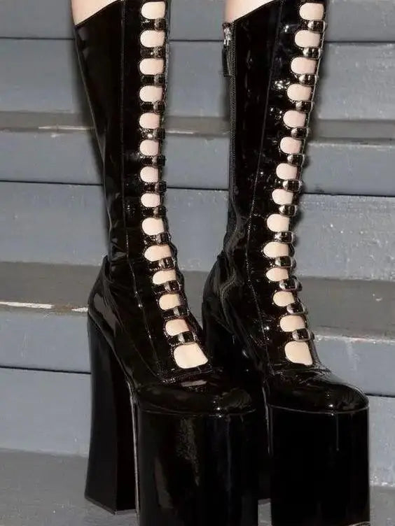 Platform Patent Leather Gothic Buckle High Boot Main image