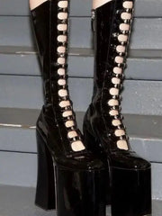 Platform Patent Leather Gothic Buckle High Boot