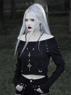 Vintage Punk Gothic Black Crop Hoodie