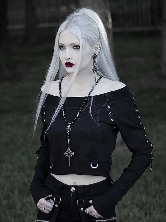 Vintage Punk Gothic Black Crop Hoodie