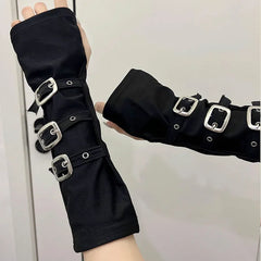 Gothic Metal Button Strap Glove