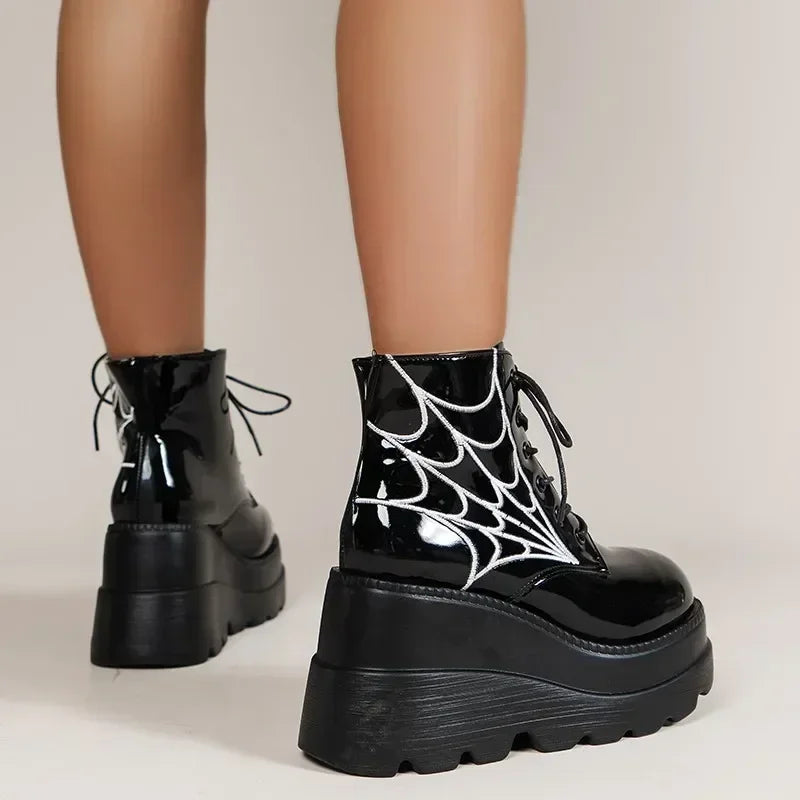 Autumn Wedges Motorcycle Gothic Patent Boot