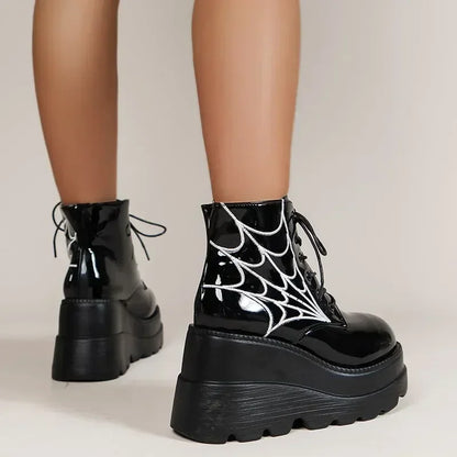 Autumn Wedges Motorcycle Gothic Patent Boot