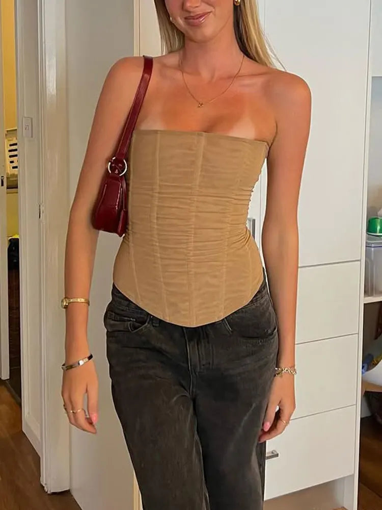 Mesh Backless Patchwork Slim Tank Crop Top