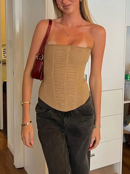 Mesh Backless Patchwork Slim Tank Crop Top