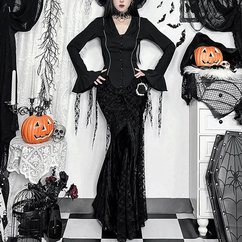 Gothic V-Neck Flare Sleeve Blouse Secondary image