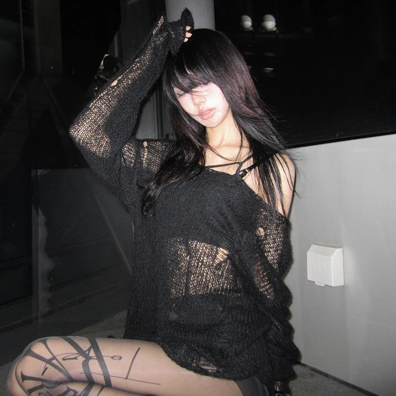 Distressed Gothic Mesh Top Main image