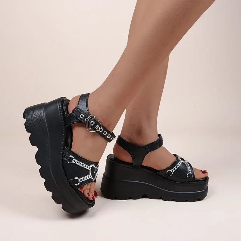 Pink Wedge Gothic Platform Sandal