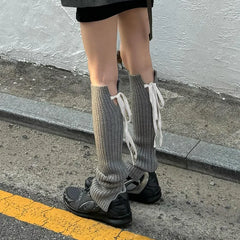 Gothic Bow Tie Strap Knitted Sock