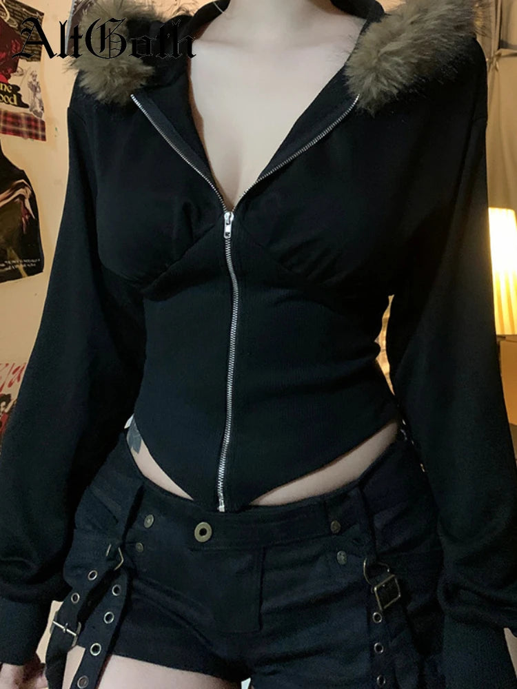 Gothic Cyber Punk Fur Hem Hoodie Main image