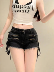 Ripped Zipper Denim Short
