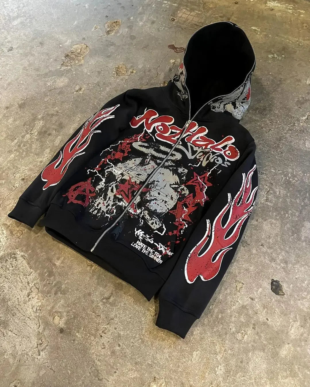 Gothic Flame Sleeve Zip Hoodie