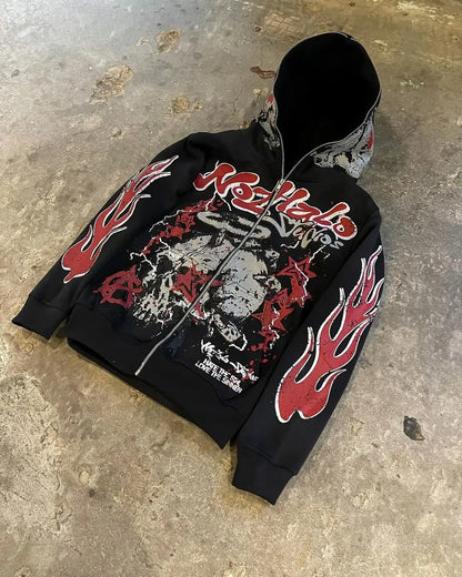 Gothic Flame Sleeve Zip Hoodie