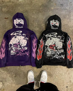 Gothic Flame Sleeve Zip Hoodie